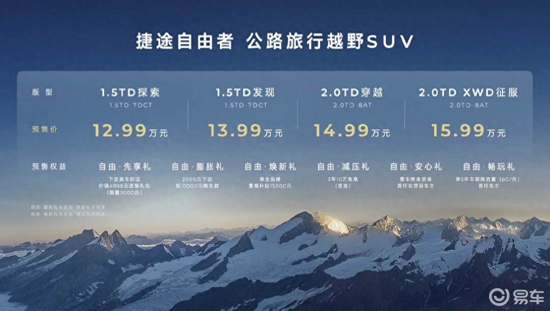 12.99万起，捷途自由者正式开启预售