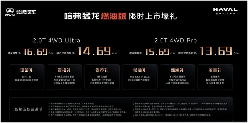 哈弗猛龙燃油版上市限时优惠换新价13.69万元起